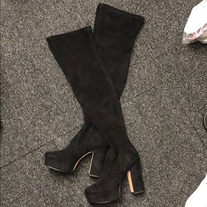 Avec Les Filles stretch suede over the knee boots